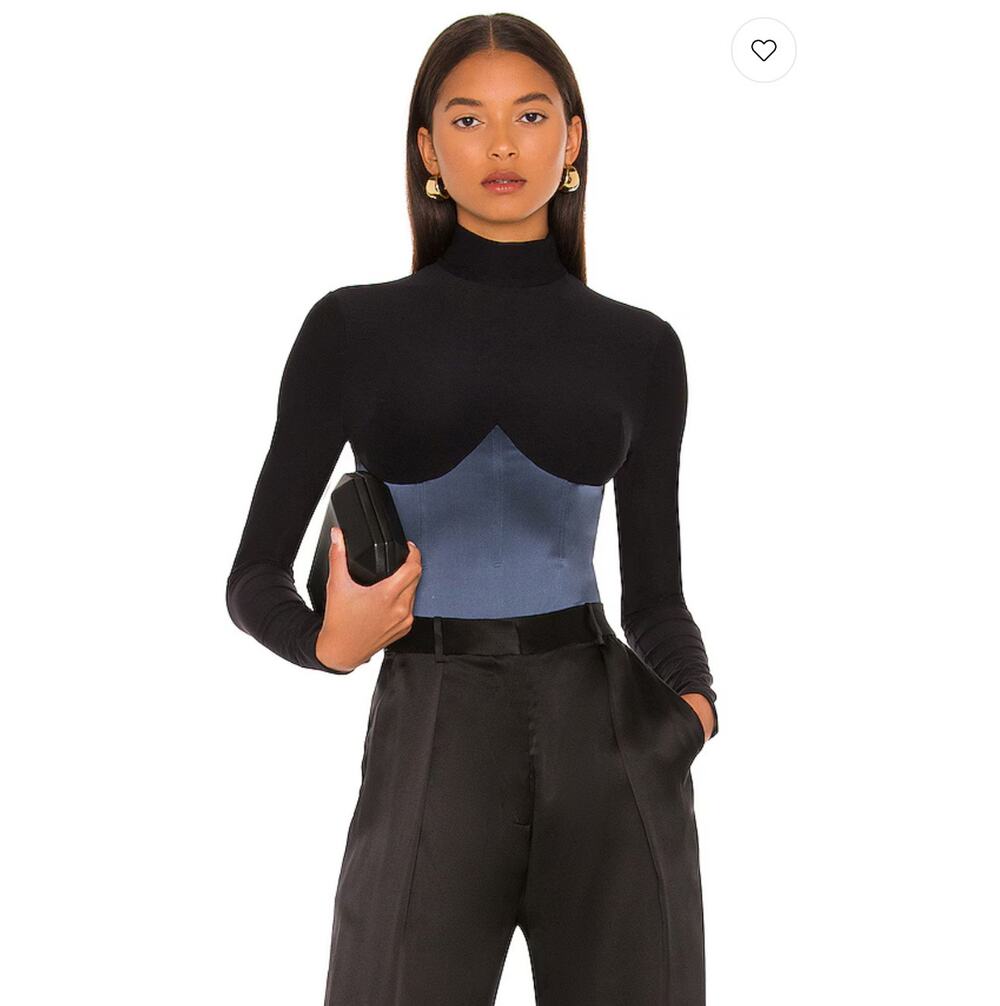 Fleur de mal Mock Neck Long Sleeve Bodysuit in Black & Deep Slate